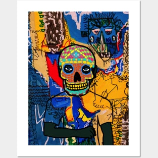 In God We Trust - Blue-Eyed Male Character with Mexican Mask and Street Art Background Posters and Art